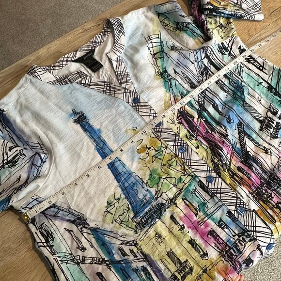 Ali Miles Mandarin Collar Tunic 3/4 Sleeve Button Front Blouse Top L City Print - Picture 11 of 12